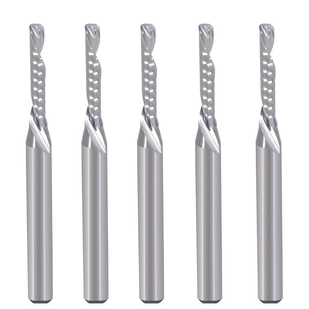 EU_HOZLY 3.175X2X12mm Left Hand Single Flute Downcut Spiral Bits High Efficiency Cutting Wood Acrylic Aluminum Plastic Plate Pack of 5