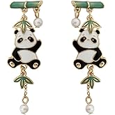 925 Silver Stud Earrings Pearl Beads Charm Personalized Earrings Panda Drop Earrings Cute Stud Earrings for Womens Cute Panda Enamel Pendant