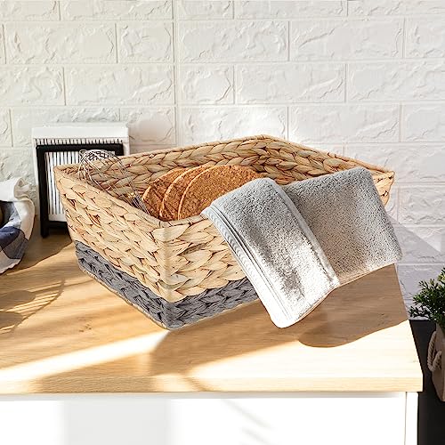 CINWEN Water Hyacinth Woven Storage Basket,Hand-woven Rattan Home Storage Basket,Miscellaneous Basket,Wicker Woven Laundry Hamper Dirty Clothes Storage Basket,for Towels Wash ClothToilet Paper