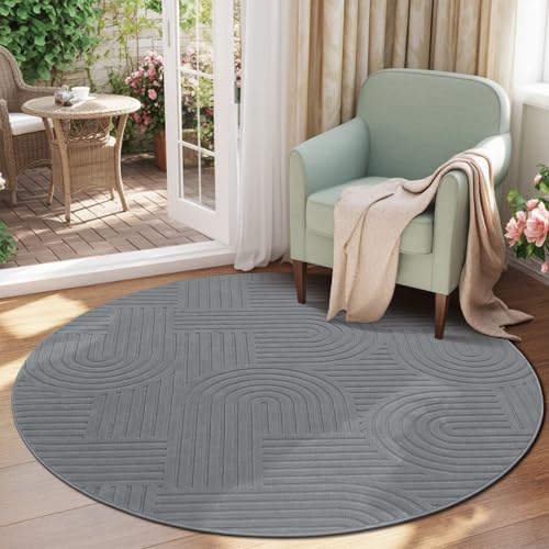 Enyhom Rund Teppich Wohnzimmer 200cm, Großer Flauschiger Kurzflor Teppich Waschbarer Moderner Teppiche 3D Effekt rutschfest Teppiche für Esszimmer Küc