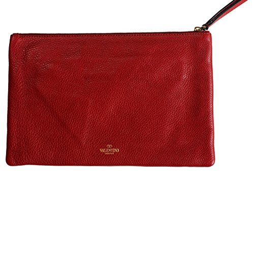 Valentino Garavani Women’s Red 100 Leather Rockstud Wristlet Clutch Bag Luxury Handbags