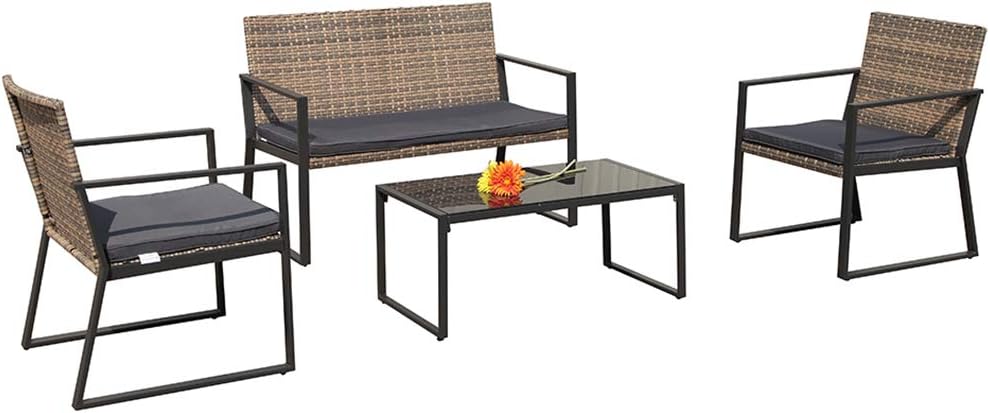 Amazon Com 4 Pieces Patio Loveseats Outdoor Furniture Sets With Seat Cushions Outdoor Pe Wicker Gradient Brown Garden Outdoor