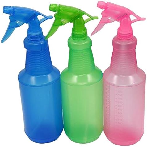 Spray Bottle 32oz, Pack of 3 - Reusable Spray Bottles for Cleaning - Multipurpose - Adjustable Nozzles (Blue Green, Pink)