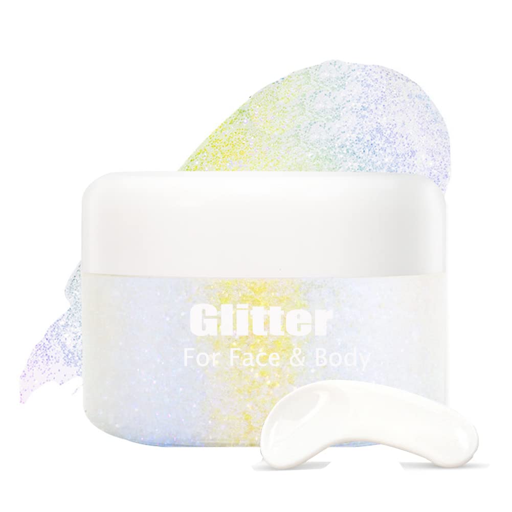 Holographic Body Glitter Gel, Biodegradable Face Glitter Gel Mermaid Liquid Eyeshadow Fine Glitter for Body, Face, Hair, Wedding Festival Glitter Long Lasting Sparkling 1.4 oz (#03)