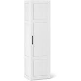Giantex Tall Bathroom Storage Cabinet, Narrow Farmhouse Freestanding Bathroom Cabinet with 4 Shelves, Space-Saving Corner Utility Storage Organizer for Living Room Kitchen Laundry (White)