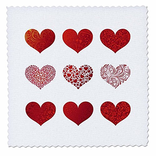 3dRose qs_37469_1 Valentine 9-Red Hearts Quilt Square, 10 by 10-Inch