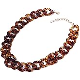 Acrylic Leopard Print Chain Necklace Acetic Acid Board Leopard Print Paperclip Link Chain Necklace Punk Statement Chunky Resin Chain Collar for Women Girl Fashion Jewelry