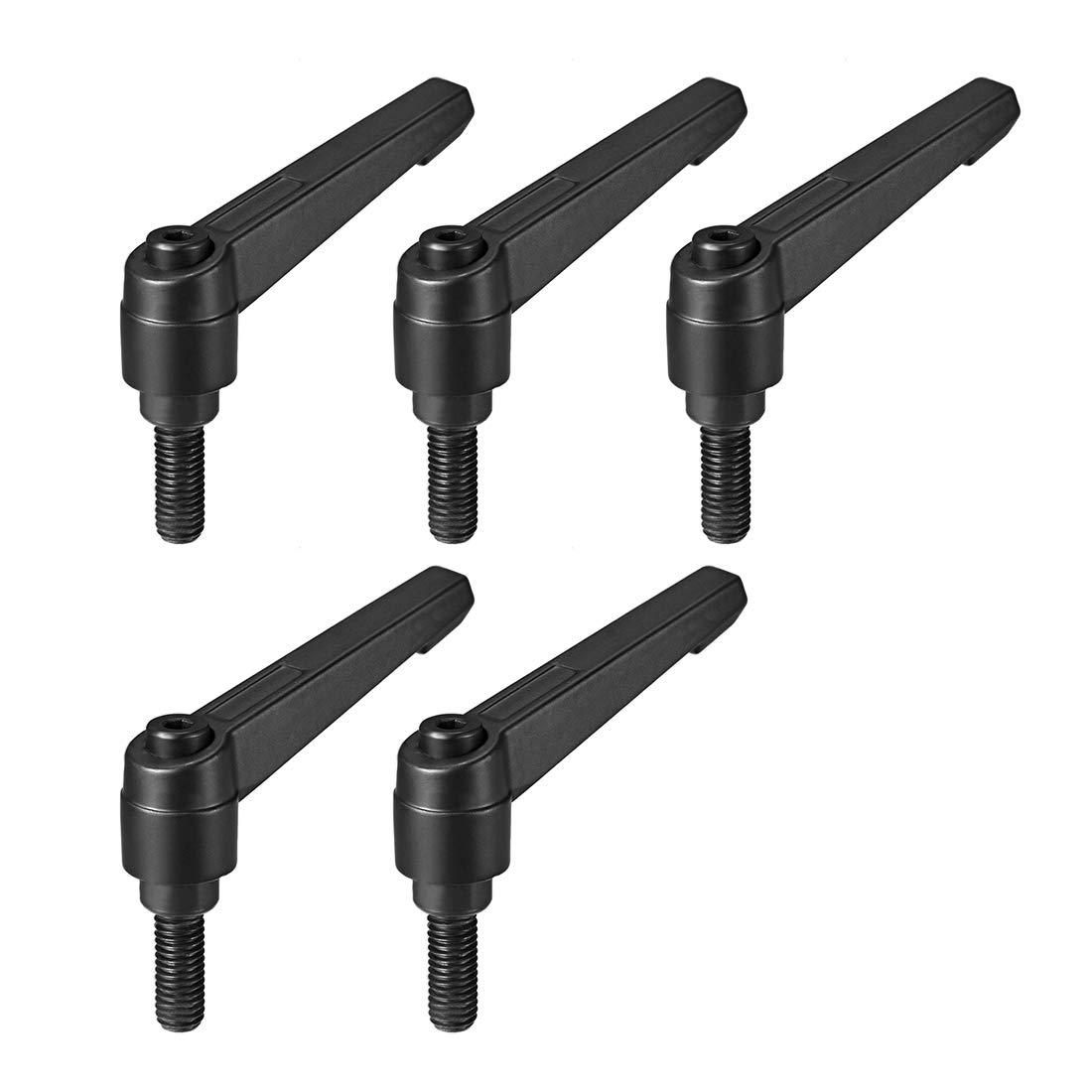 sourcing map 5pcs Adjustable Clamping Lever Handle M8 x 16mm Metric Black Oxide Carbon Steel Male Threaded Stud Hand Knobs Ratchet Rotating Screw Handles Bolts with Locking Lever Black