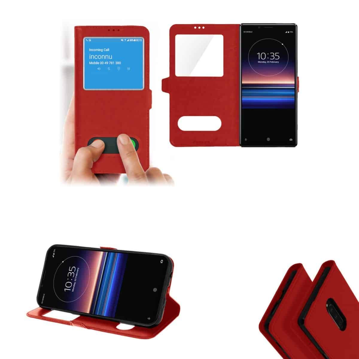 iPOMCASE Coque Pochette Décrochage Appel pour 6.5" Sony Xperia 1, Rouge