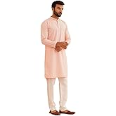 Sojanya (Since 1958 Men'S Cotton Embroidered Thread Work Kurta With White Churidar Pyjama