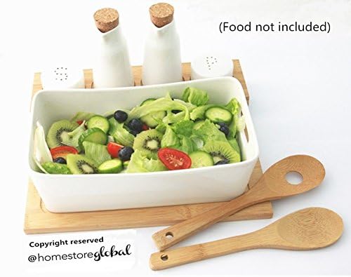 HomeStore Global, Christmas Parties Salad Set, 6 Pieces Porcelain Salad Serving Set on Bamboo Platter