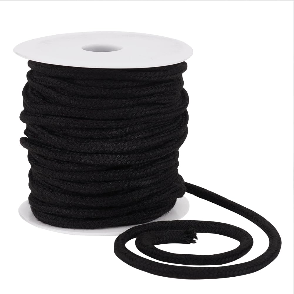 BENECREAT 25m/27.34 Yards Black Drawstring Replacement Rope, 6mm Polycotton Soft Drawstring Cord Replacement with Plastic Spool for Coats Pants Shorts