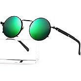 AIEYEZO Round Steampunk Sunglasses Trendy Retro Circle Glasses Gothic Metal Frame 100% UV Blocking Lens