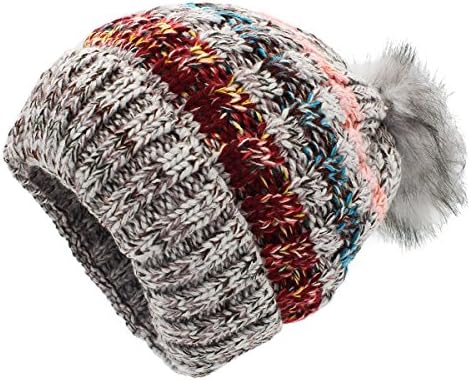 Slouchy cable knit cuff beanie winter warm hat for women,Crochet Hats Chunky Stretch Ski Cap (grey)