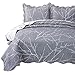 Bedsure Quilt Set Full/Queen Size(90x96 inches) - Tree Branch Floral Pattern - Lightweight Microfiber Bedspread Coverlet Quilt for Spring and Summer, 1 Quilt and 2 Pillow Shams - Grey/Ivory