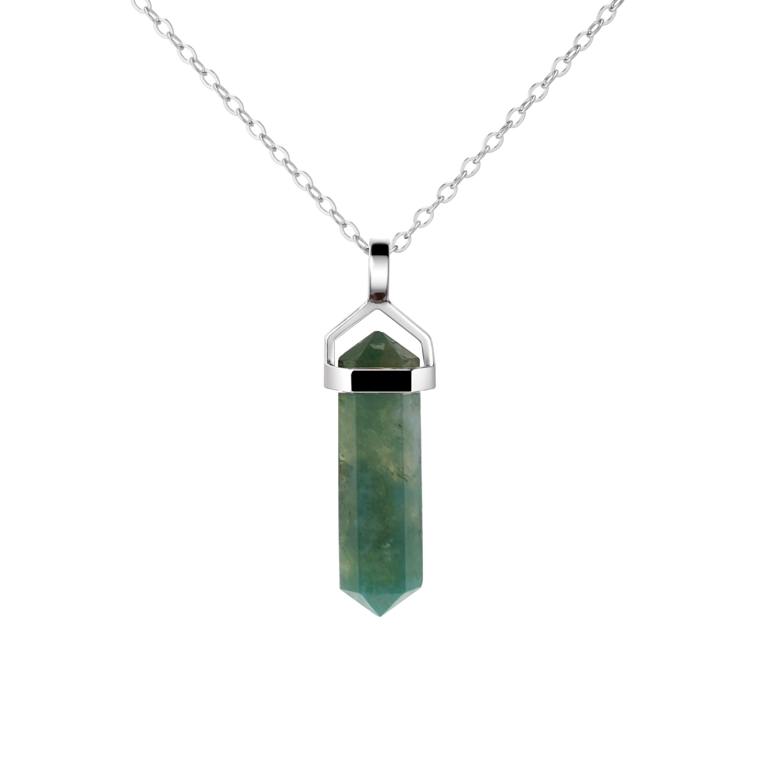 Franki Baker Dainty Natural Blood Stone Gemstone Double Point Pendant Necklace on 925 Sterling Silver Box Chain. Chain Length: 50cm