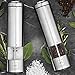 Pro Kitchen Life Battery Operated Salt and Pepper Grinder Set - Pack of 2 Mills - Durable Stainless Steel with Holder Tray - Adjustable Ceramic Coarseness with LED Light and Caps at Bottom
