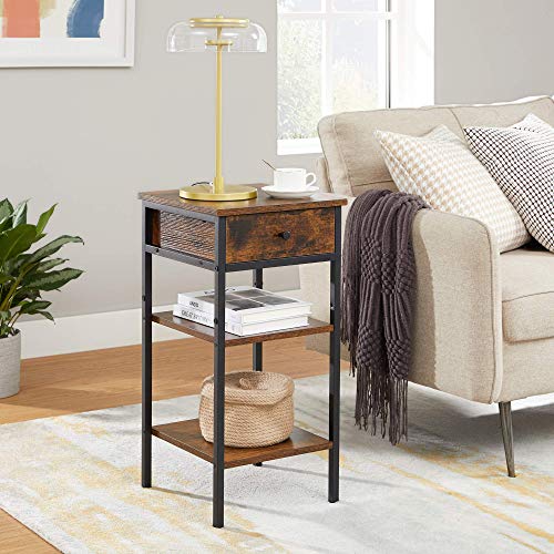 VASAGLE Tall Nightstand, Bedside Table with Drawer and Shelfs, End