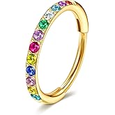 PreMini Birthstone Nose Hoops for Women Men-316L Surgical Steel Hinged Nose Hoops 20G Clicker Septum Nose Ring Lip Helix Cartilage Hoop Earring Daith Rook Conch Body Piercing Jewelry 6MM 7MM 8MM 10MM