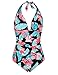Firpearl Women's Retro 50s One Piece Swimsuit V Neck Halter Ruched Bathing Suit
