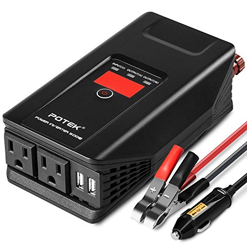 POTEK 500W Power Inverter DC 12V to 110V AC Car Converter with Digital Display Dual AC Outlets and Dual USB Charging Ports for Tablets, Laptops and Smartphones