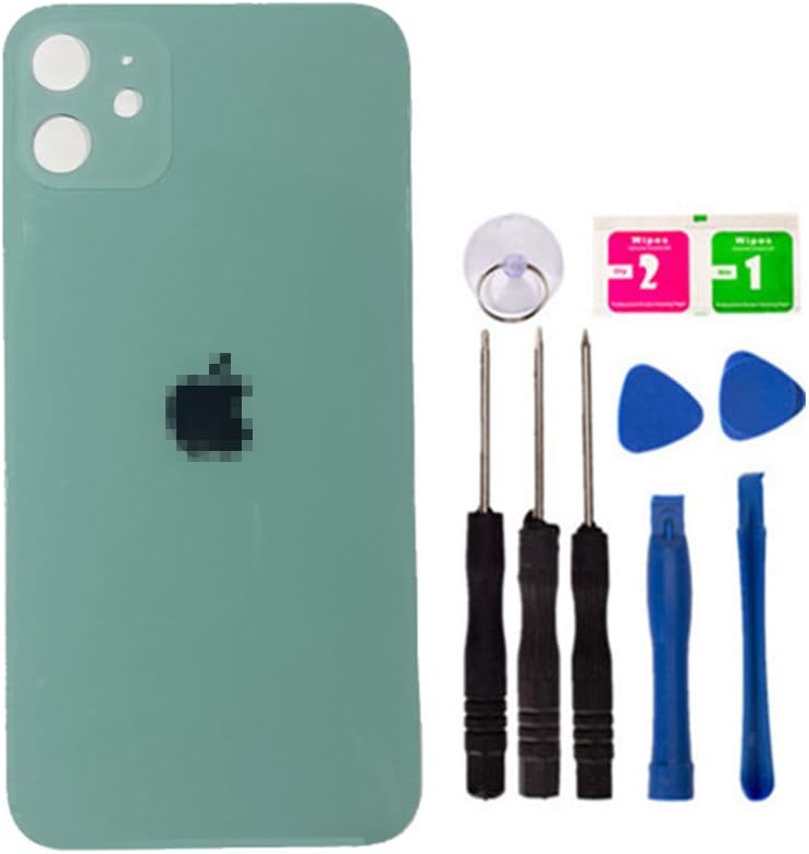 Replacement Rear Housing Battery Back Door Glass Cover for iPhone 11 6.1 inch, Panel Case with Adhesive Preinstalled Repair Part Casing (Green-Large Hole-no Need disassembly Lens)