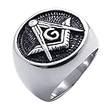 KONOV Embossed Stamped Freemason Masonic Stainless Steel Black Enamel Mens Ring