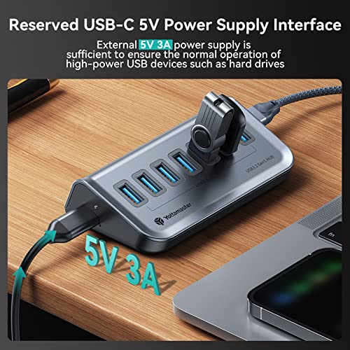 Yottamaster USB 3.0 Hub 7 Port, Powered USB Hub 5V / 3A, Type C to USB 3.2 Gen1 Data Hub with USBC to USBA Adapter for Laptop, iMac, Surface Pro, XPS, USB Flash Drives, Mobile HDD, and More(1.6ft)