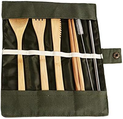 tesyyke Eco-Friendly Reusable Bamboo Cutlery Set Fork Spoon Chopsticks Metal Straw Cleaning Brush Kit