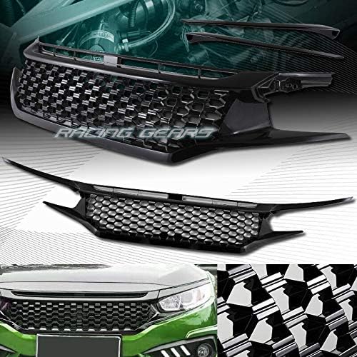 MODULO Style ABS Black Front Bumper Grille Grill+Eyebrows Compatible with Honda Civic 16-17