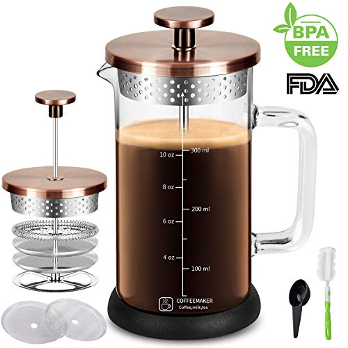 Upgrade Stainless Steel Strainer French Press Coffee Maker 12Oz with 4