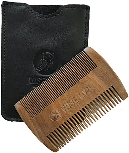 Beard Comb and GENUINE Leather Case | Sandalwood Men's Grooming Tool, Pocket Size, Dual-Action