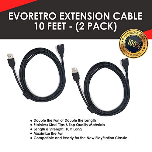 Controller Extension for Playstation Classic Cable (2 Pack) 3 Meters
