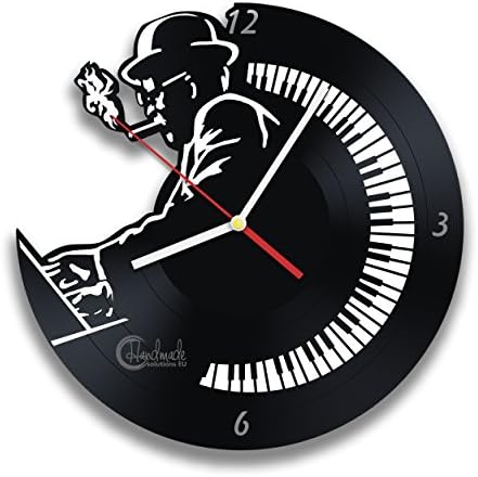 Handmade Solutions Piano Music Player Vinyl Record Wall Clock Art Home Interior Living Room Bedroom Office Recording Studio Decor Gift for Professional Musicians Him Her Father Friend