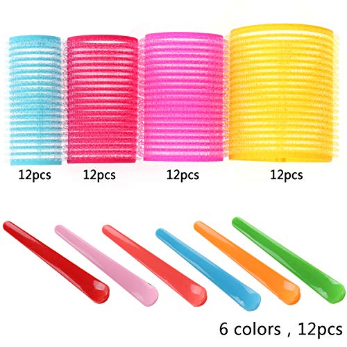 LOCOLO Self Grip Hair Rollers Set - 48 Hair Rollers and 12 Duckbill Clips, Hairdressing Curlers Tools for Women, Men, Kids(24mm, 32mm, 36mm, 46mm)