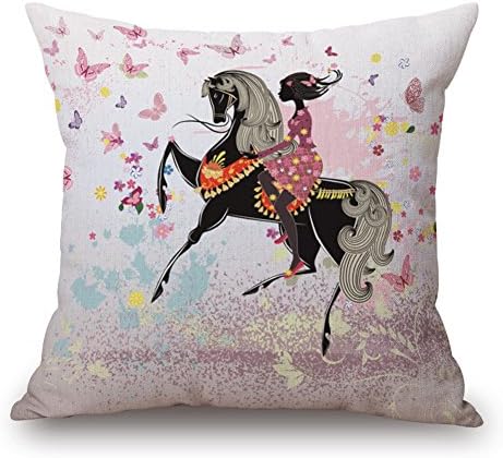 GATELEE Teenage Girl Square Pillow Covers Cotton Linen Cartoon Home Decor Throw Pillow Cases Cushion Cover Dream Butterfly/Flower For Bed Sofa 18’’x18’’ (Teenage Girl-K)