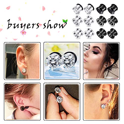 Longbeauty 12PCS CZ Gems Ear Tunnels Plugs Gauges Stainless Steel Expander Stretcher Piercings 2g - Thumbnail 2