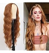 Maycaur Long Wavy Hair Ginger Color Synthetic No Lace Front Wigs for Black Women 22 Inch Heat Res...