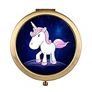 Folding Magnifying Beauty Mirror, Luxury Round, Cosmetic Woman Make-up Mirror Double-sided 2x Magnification and 1x Real Lens Travel Purse Compact Cosmetic Mirror - Blue Unicorn1 Copper
