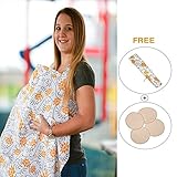 Amazing Tot Premium Quality Nursing Breastfeeding cover with pockets | FREE Bonus Matching Pouch | Free Bonus Nursing pads | 100% cotton | Extra wide