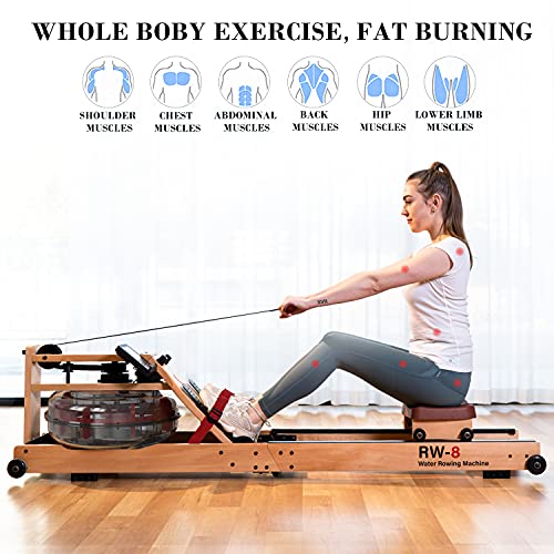 SNODE Wood Water Rowing Machine with Bluetooth, Foldable Rowing Machine
