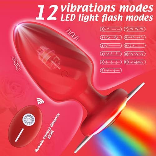 Anal Plug Vibrating Butt Plug Adult Sex Toys, Light Up Anal Toys Vibrator Prostate Massager with 10 Vibration, Female/Male Sex Toy for Men Women Couples, Anal Plugs Waterproof & Remote Control