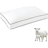 YOUR MOON Organic Wool Pillow Standard Size, Soft Support Gusseted Bed Pillow for Sleeping, Fluffy Thick Down Alternative Pillows for Side Sleeper, 100% Cotton Cover (White)