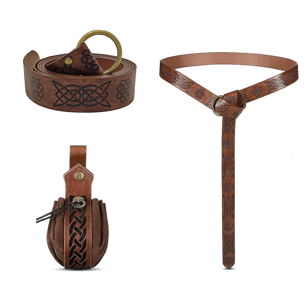 Jiahuade Medieval Faux Leather Bag, Medieval Belt Bag, Medieval Belt with Faux Leather Bag, Viking Belt Leather, Clothing Accessories, for Cosplay and Halloween Necromancer Suit