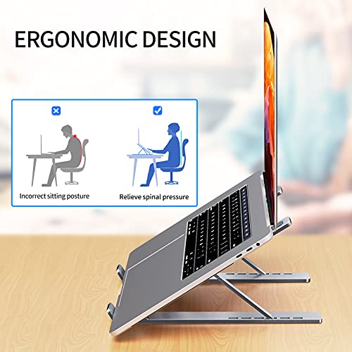 Laptop Stand Portable Aluminum Laptop Riser, Ergonomic Computer Stand for Desk Adjustable Height Compatible with MacBook Pro/Air, Dell XPS More 10 to 15.6 Inches Notebook, Silver