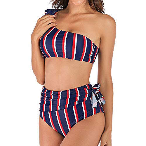 Advoult High Waist Bikini Sets for Women Two Piece Fashion Swimsuit One Shoulder Bathing Suits Swimwear