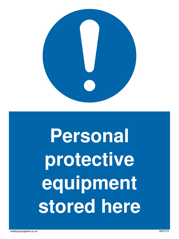 Pack of five - Personal Protective Equipment Stored Here Mandatory Sign - 150x200mm - A5P
