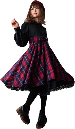 Amazon Favoriteオリジナル ブラックシャツドッキングの赤チェックスカートワンピース ワンピース チュニック 通販