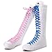 ANUFER Girls Women Fashion Canvas Knee Boots Pure White Zip Dance Boots SN811 US7