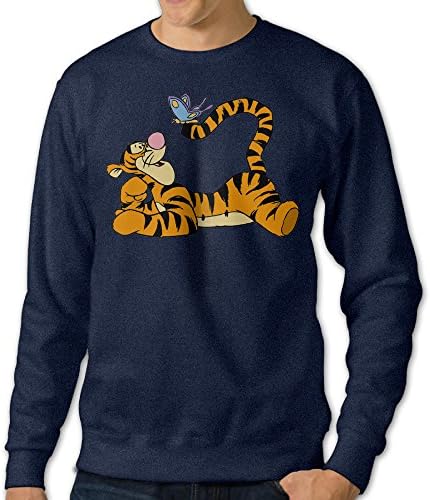 PPAP Men's Pooh Bear Tigger Butterfly Crew - Neck Pullover Long Sleeve Sweatshirt Navy Size XL